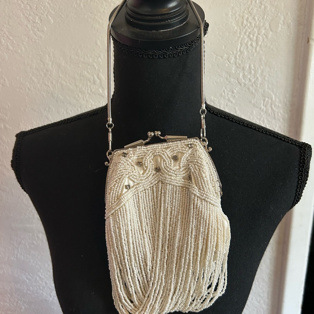 Farfalla London Elegant White Beaded Evening Bag